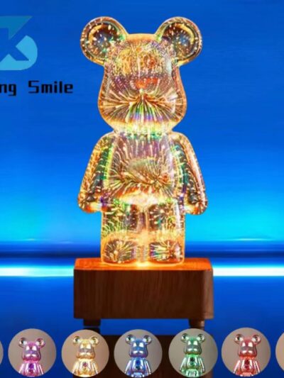 LED 3D Bear Firework Glass Lamp