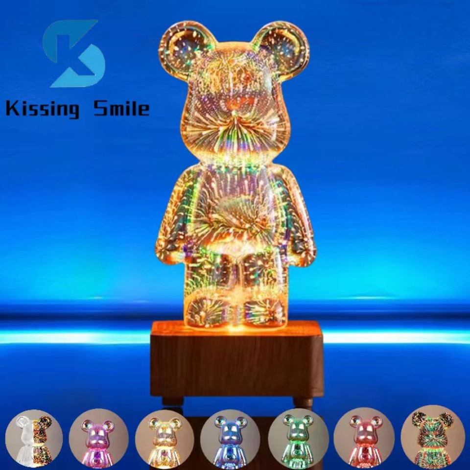 LED 3D Bear Firework Glass Lamp