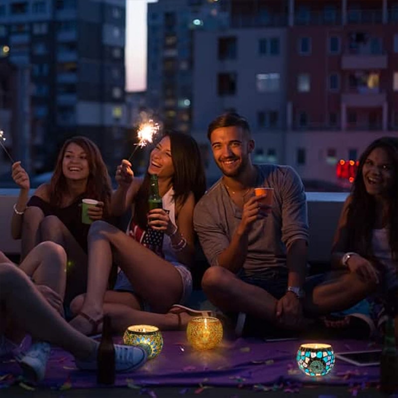 Mosaic Candle Holder Glass Handmade Candlestick Romantic Moroccan Style - Image 5