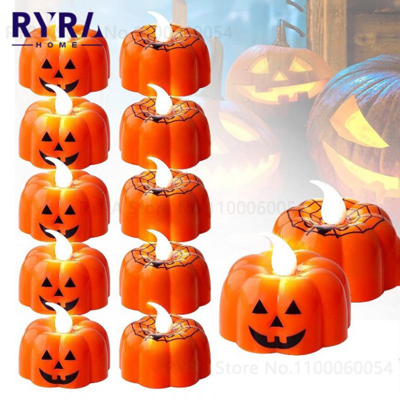 Halloween Pumpkin Candle Light Halloween Party Supplies LED Light Lantern Lamp Ornaments Props H