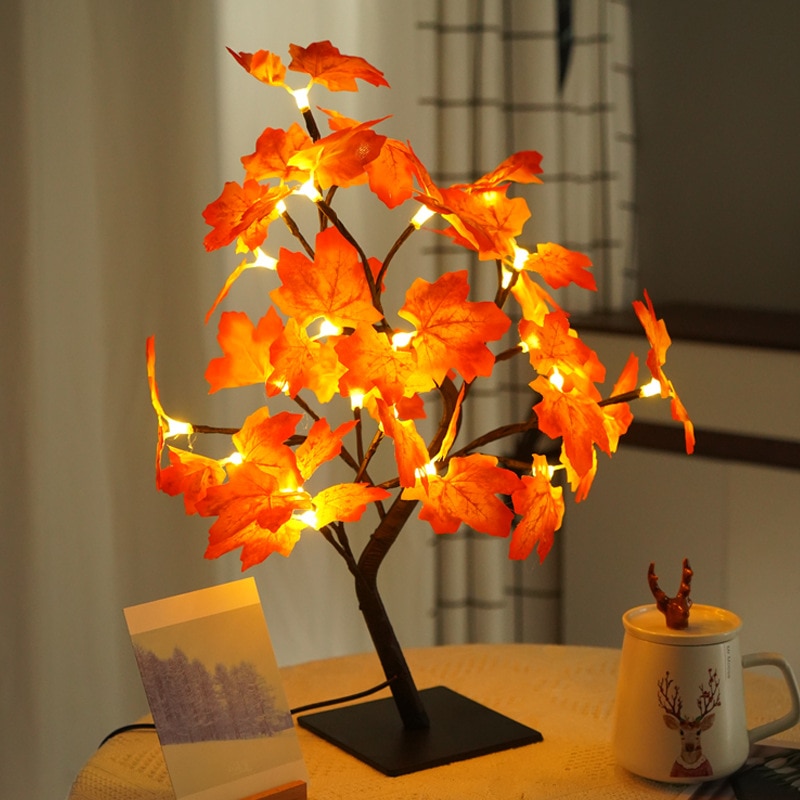 24 LED Rose Flower Tree Lights USB Table Lamp Fairy Maple Leaf Night Light - Image 5