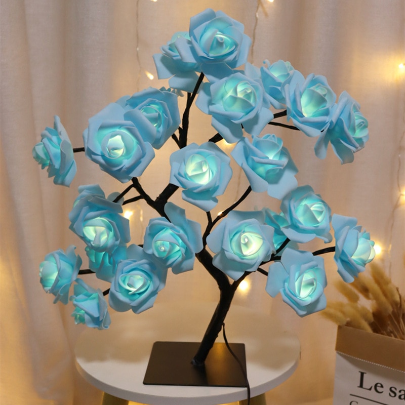 24 LED Rose Flower Tree Lights USB Table Lamp Fairy Maple Leaf Night Light - Image 12