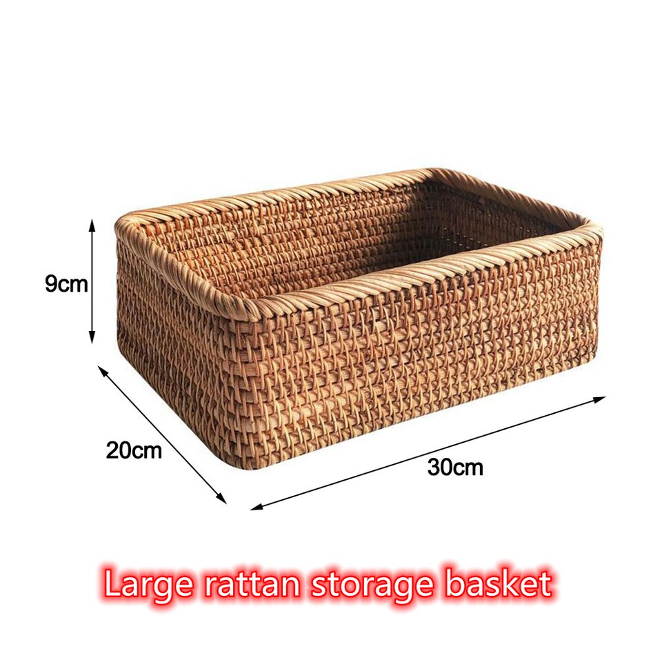 Hand-woven Rattan Wicker Basket Fruit Tea Snack Bread Cosmetic Rectangular Storage Box Household Kitchen Supplies - Image 8