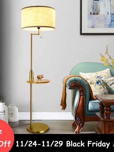 Depuley Nordic Vertical Gold USB Charging Floor Lamp Pole Floor Light Drum Shade