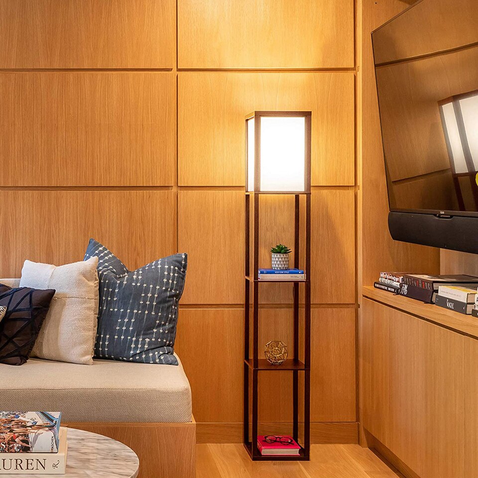 Modern LED Shelf Floor Lamp Skinny End Table Nightstand for Bedroom Standing Accent Light Attached - Image 4