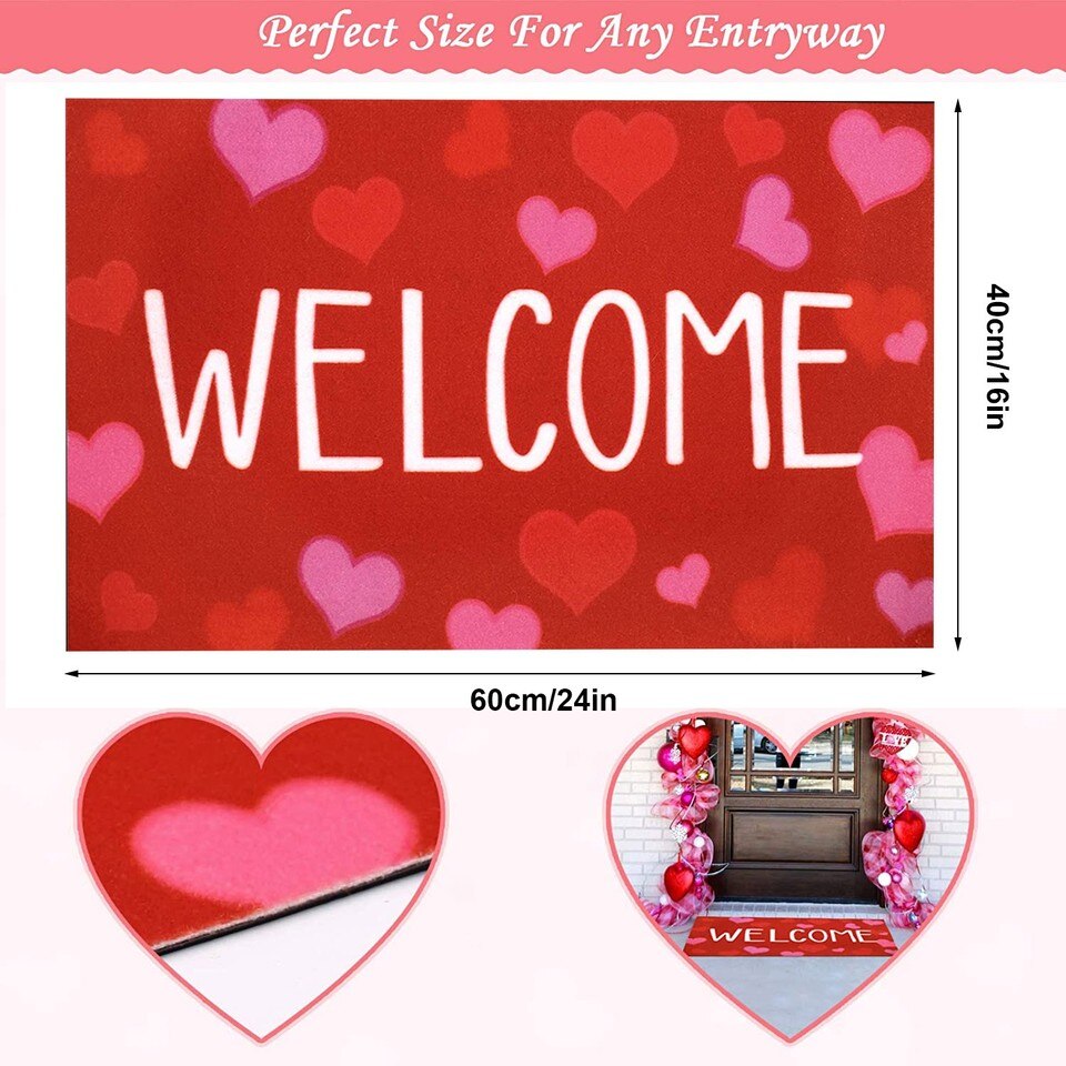 Valentine's Day Door Mat Heart Print Welcome - Image 24