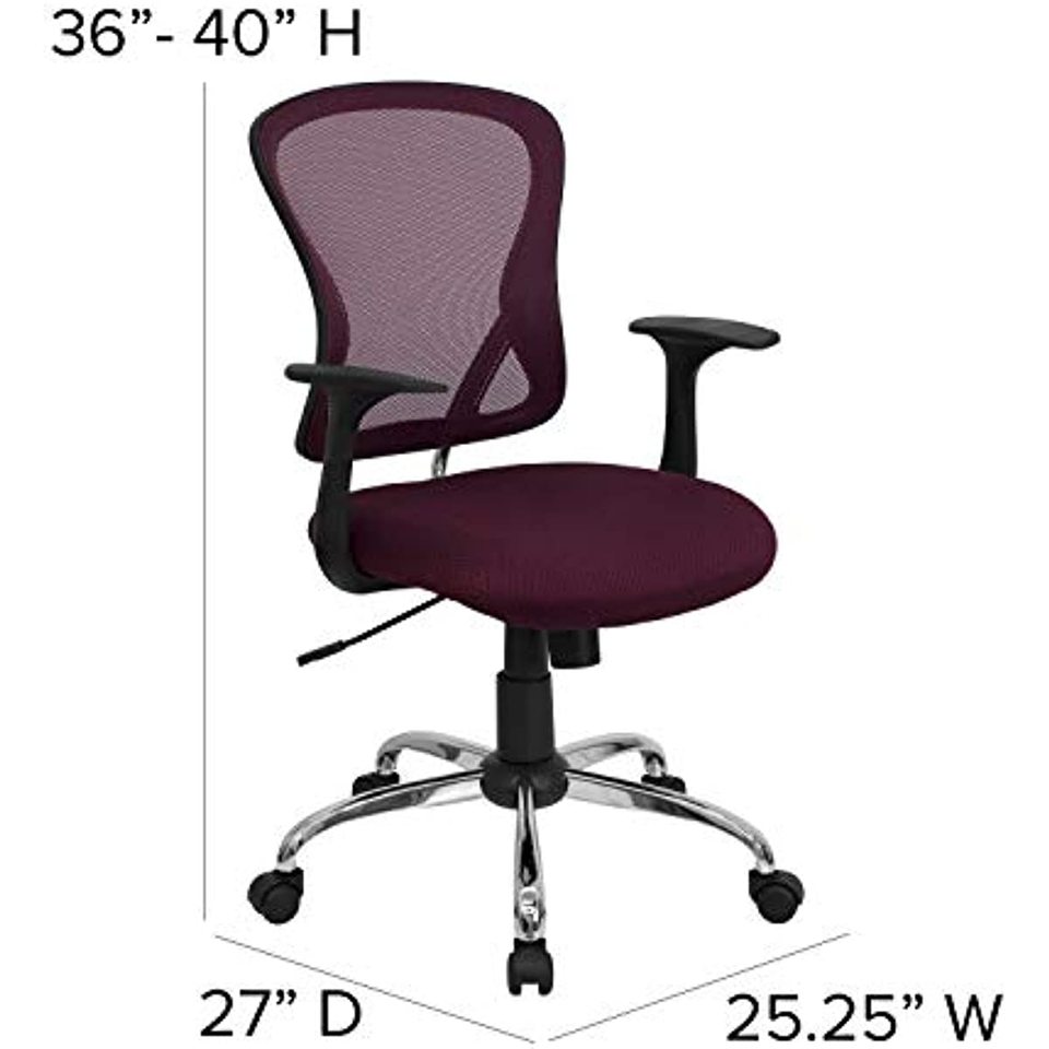 Flash Furniture Mid-Back Burgundy Mesh Swivel Task Office Chair with Chrome Base and Arms - Image 6