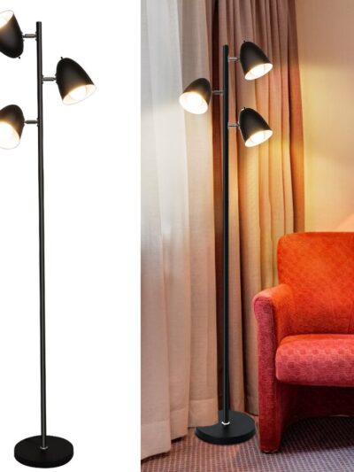 Depuley Modern Floor Lamp 3-Light Reading Light Adjustable Metal Heads Brass Tall LED for Bedroom Office E26 Bulbs Include Black