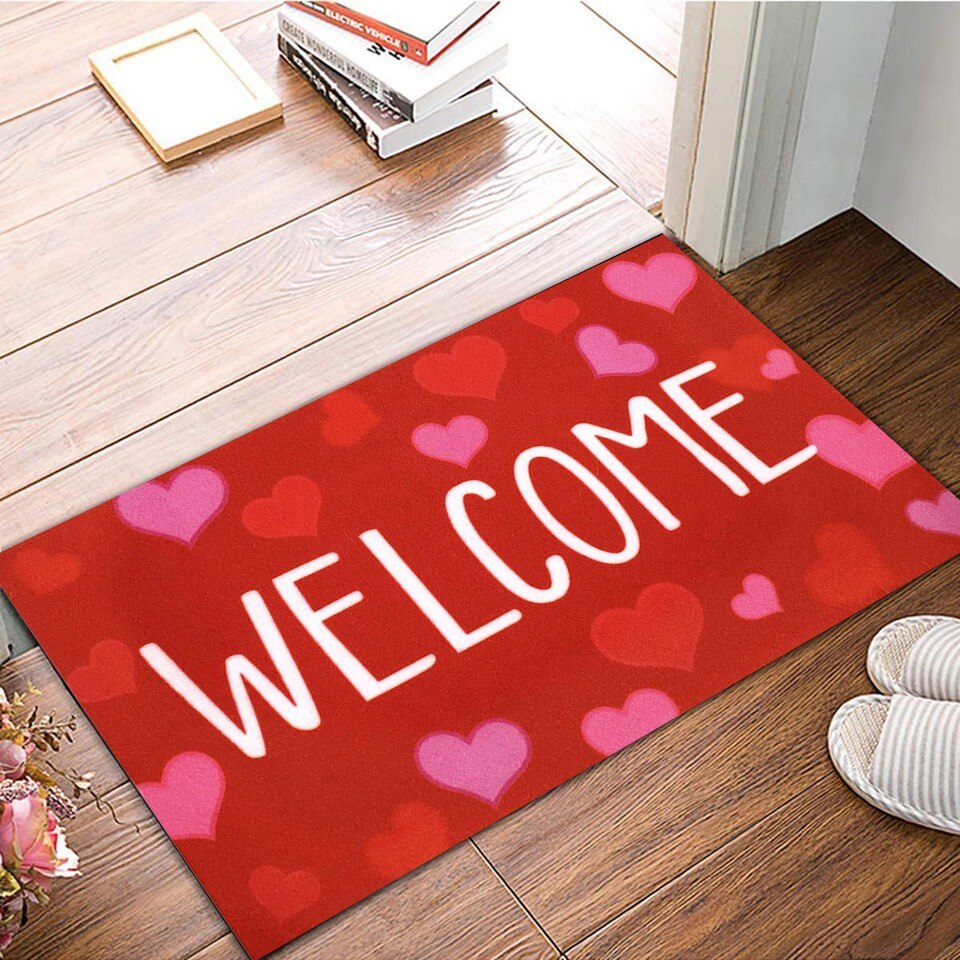 Valentine's Day Door Mat Heart Print Welcome