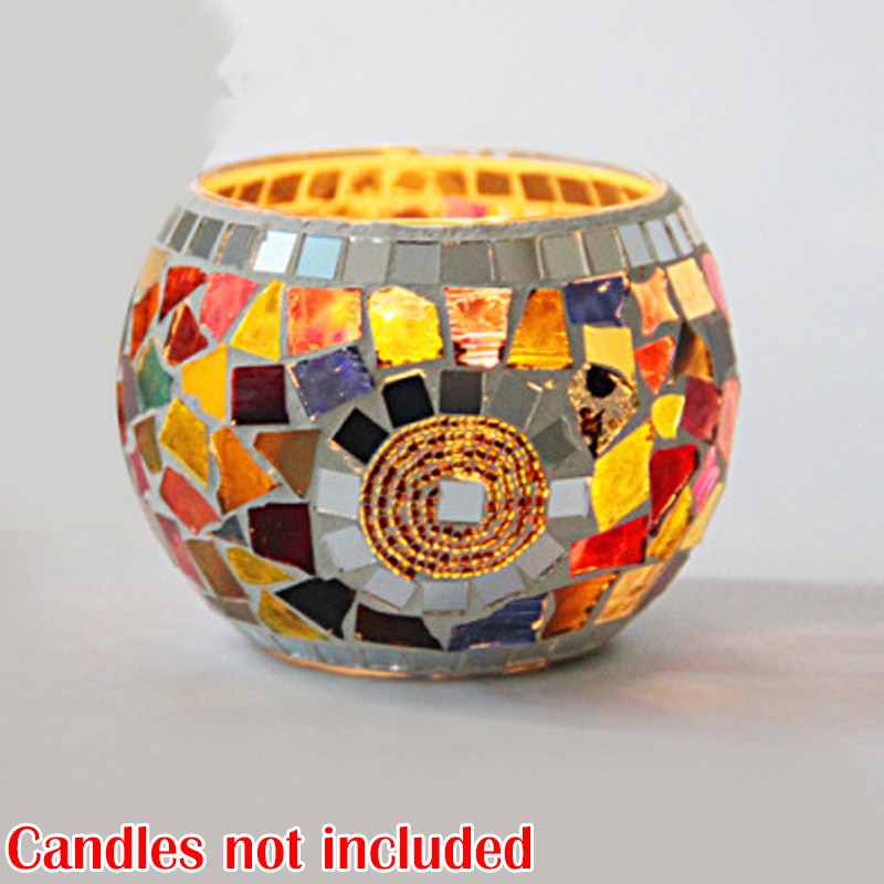 Mosaic Candle Holder Glass Handmade Candlestick Romantic Moroccan Style - Image 11