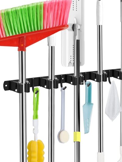 Mop Broom Holder Wall Mount 5 Racks 4 Hooks Broom Organizer