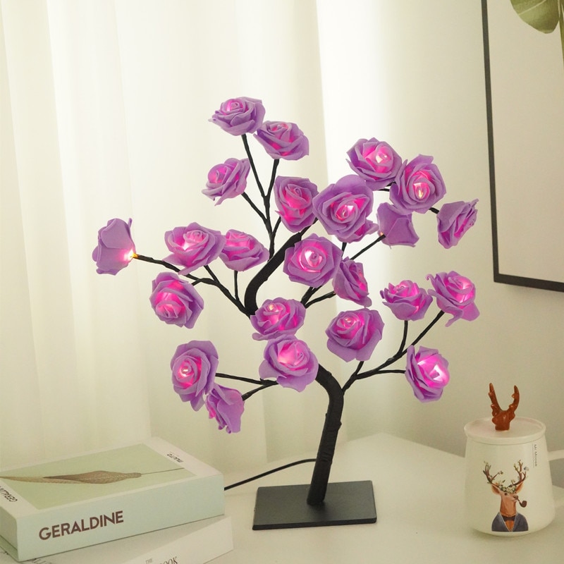 24 LED Rose Flower Tree Lights USB Table Lamp Fairy Maple Leaf Night Light