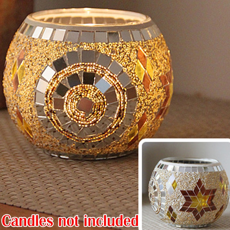 Mosaic Candle Holder Glass Handmade Candlestick Romantic Moroccan Style - Image 10