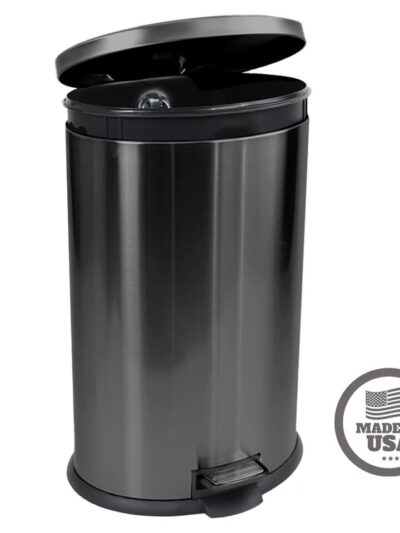 10.5 Gallon Trash Can, Black Stainless Steel Oval Kitchen Trash Can