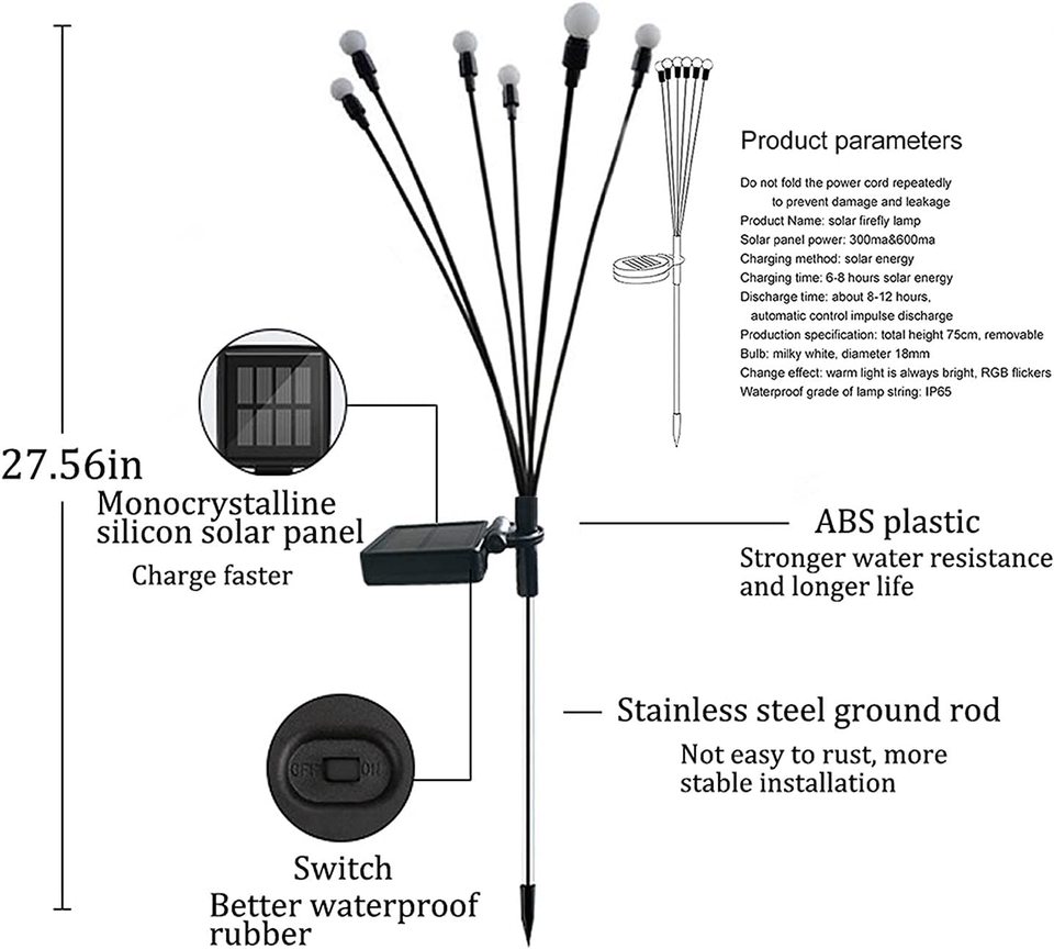 10LED Solar Firefly Lights Solar Garden - Image 7