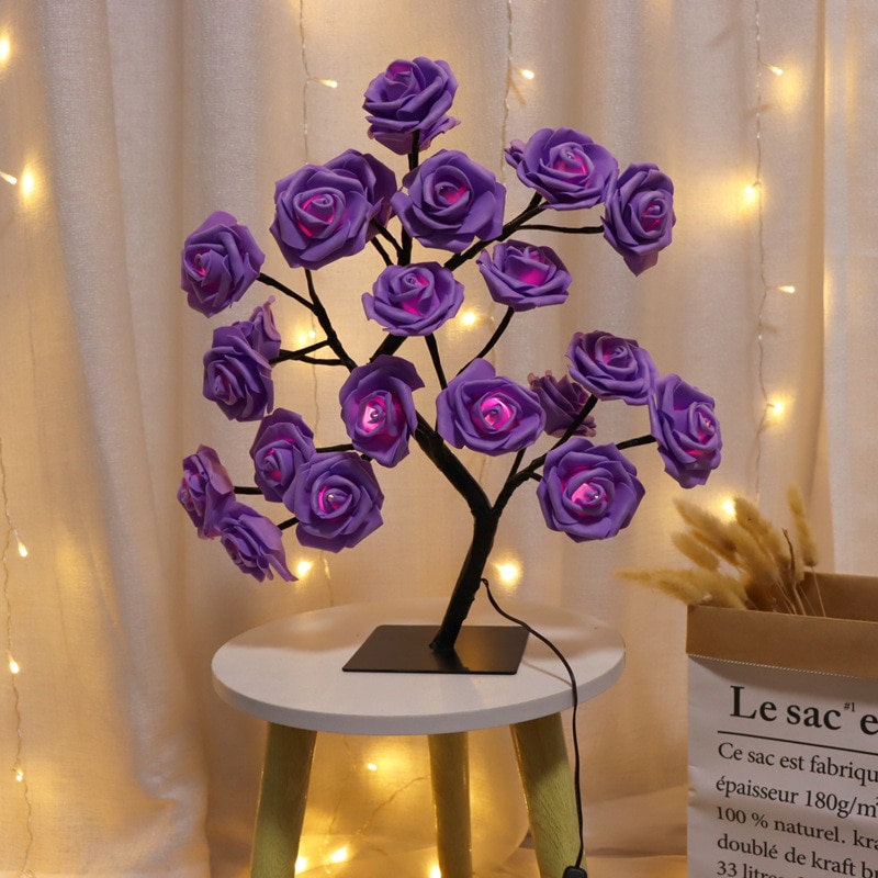 24 LED Rose Flower Tree Lights USB Table Lamp Fairy Maple Leaf Night Light - Image 7